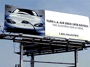 billboard poster of GM EV1..turn L.A. air into oxygen
